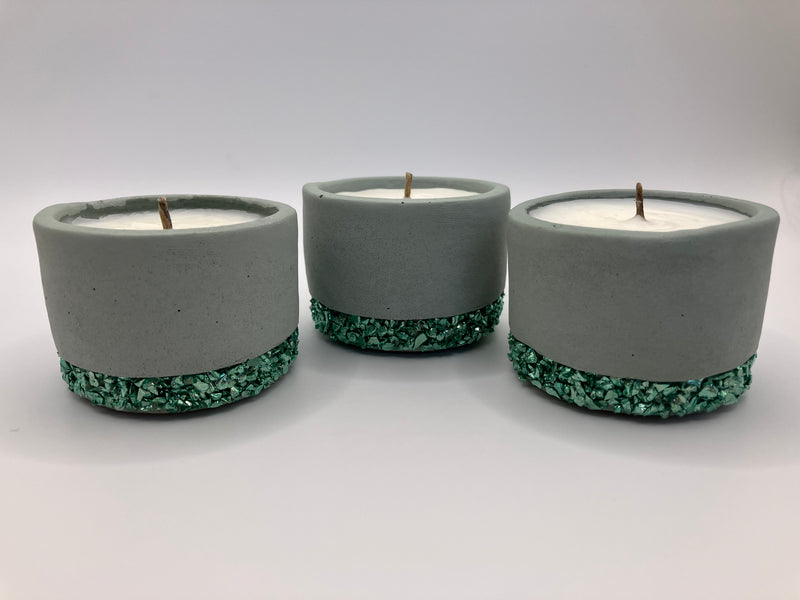 Set of 3 Large Tea Lights - Natural Soy Candles - Blue Green Pot with Mint Green Glass