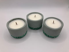 Set of 3 Large Tea Lights - Natural Soy Candles - Blue Green Pot with Mint Green Glass