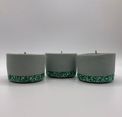 Set of 3 Large Tea Lights - Natural Soy Candles - Blue Green Pot with Mint Green Glass