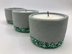 Set of 3 Large Tea Lights - Natural Soy Candles - Blue Green Pot with Mint Green Glass