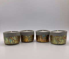 Set of 4 Retro Large Tea Lights - Natural Soy Candles - Metallic Copper, Blue, Green, Purple & Concrete