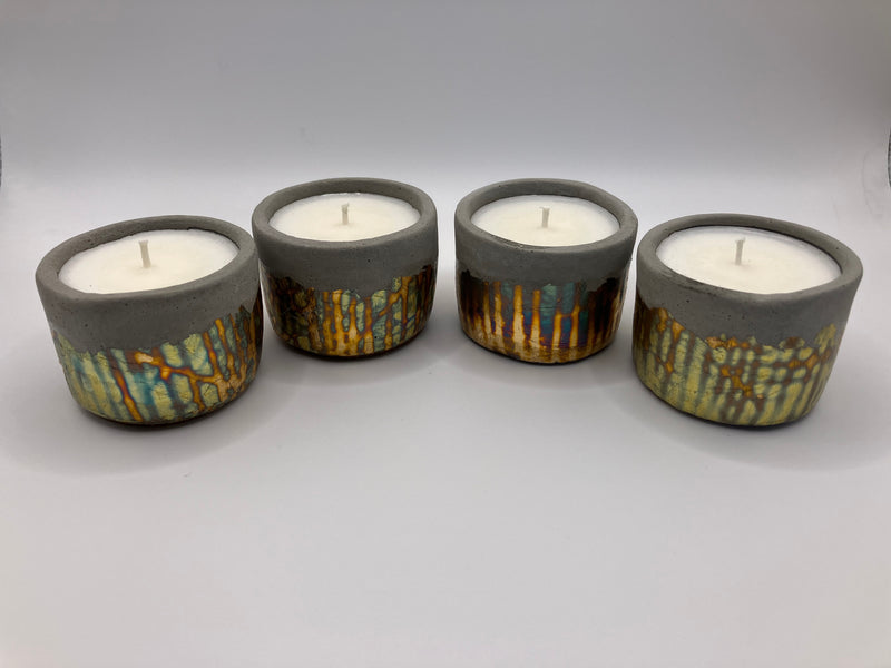 Set of 4 Retro Large Tea Lights - Natural Soy Candles - Metallic Copper, Blue, Green, Purple & Concrete