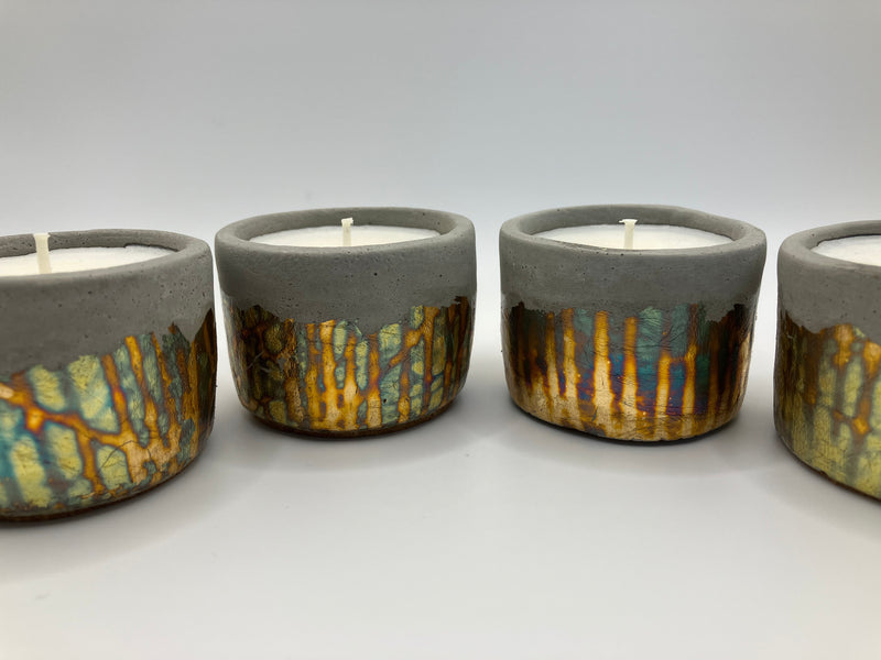 Set of 4 Retro Large Tea Lights - Natural Soy Candles - Metallic Copper, Blue, Green, Purple & Concrete