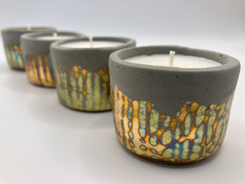 Set of 4 Retro Large Tea Lights - Natural Soy Candles - Metallic Copper, Blue, Green, Purple & Concrete