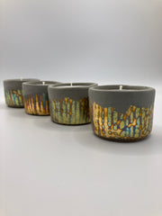 Set of 4 Retro Large Tea Lights - Natural Soy Candles - Metallic Copper, Blue, Green, Purple & Concrete