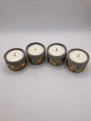 Set of 4 Large Tea Lights - Natural Soy Candles - Metallic Gold & Blue Colors & Concrete