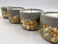 Set of 4 Large Tea Lights - Natural Soy Candles - Metallic Gold & Blue Colors & Concrete