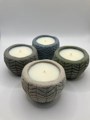 . Palo Santo Scented Handmade Natural Soy Candle - 4 Herringbone Pots - Bone, Khaki, Blue Fog & Gray