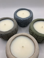 . Palo Santo Scented Handmade Natural Soy Candle - 4 Herringbone Pots - Bone, Khaki, Blue Fog & Gray