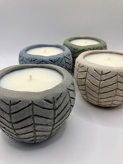 . Palo Santo Scented Handmade Natural Soy Candle - 4 Herringbone Pots - Bone, Khaki, Blue Fog & Gray