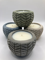 . Palo Santo Scented Handmade Natural Soy Candle - 4 Herringbone Pots - Bone, Khaki, Blue Fog & Gray