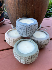 . Palo Santo Scented Handmade Natural Soy Candle - 4 Herringbone Pots - Bone, Khaki, Blue Fog & Gray