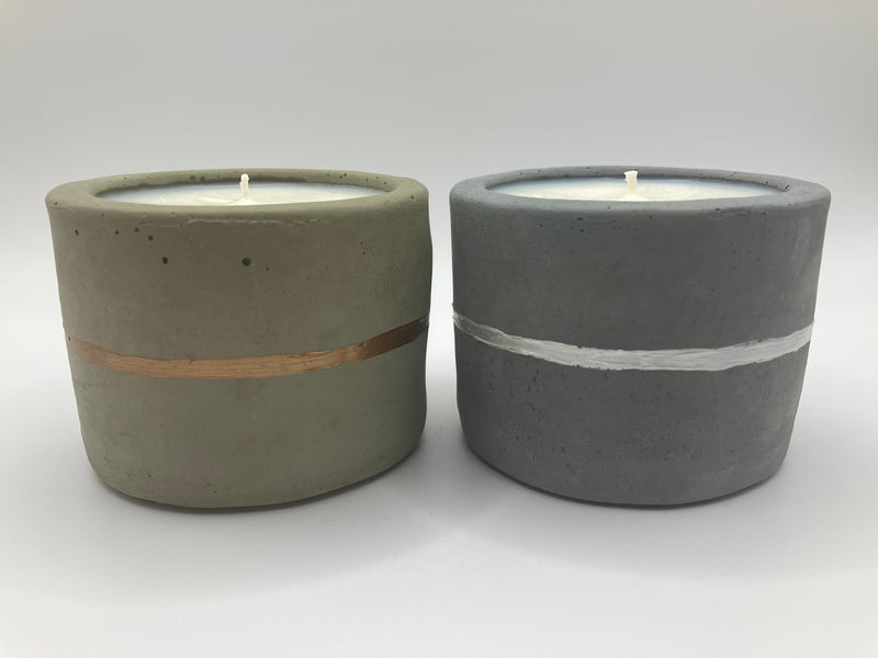 2 Rustic Tumbler Pots - 5 Ounce Natural Soy Candle - Nag Champa Scented - Fog Blue & Pearl White - Khaki Green & Bronze