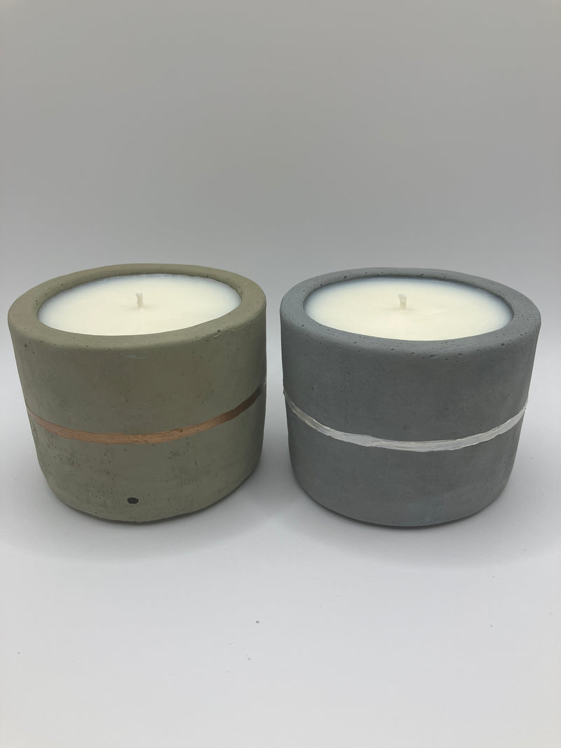 2 Rustic Tumbler Pots - 5 Ounce Natural Soy Candle - Nag Champa Scented - Fog Blue & Pearl White - Khaki Green & Bronze