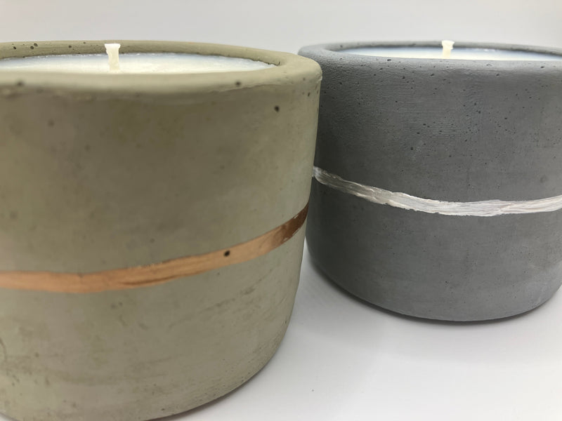 2 Rustic Tumbler Pots - 5 Ounce Natural Soy Candle - Nag Champa Scented - Fog Blue & Pearl White - Khaki Green & Bronze