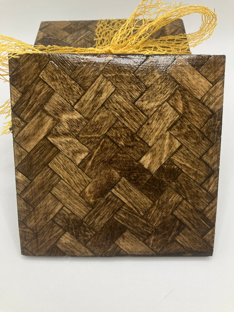 . Herringbone Birchwood Set of 8 Coasters - Handmade - Cork Bottom - Dark Walnut Stain & Gloss Final Coat