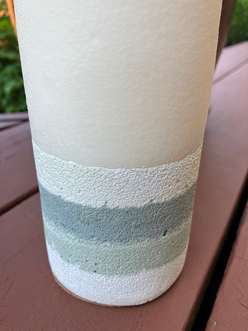 Large 7.5" Cedar Scented Pillar Candle - White, Sage & Green Blue - Natural Soy Candle