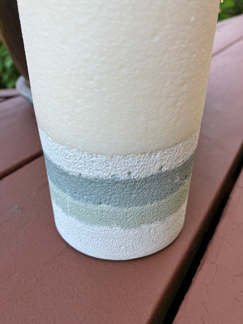 Large 6.25" Redwood & Moss Scented Pillar Candle - White, Sage & Green Blue - Natural Soy Candle