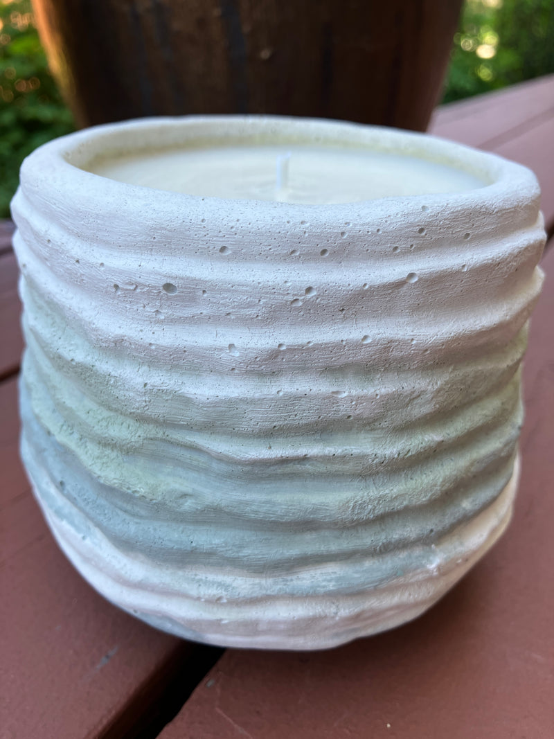 Rustic Coil Pot - 17 Fluid Ounces - Fresh Cactus Flower & Jade Scented - Natural Soy Candle - White, Sage & Green / Blue