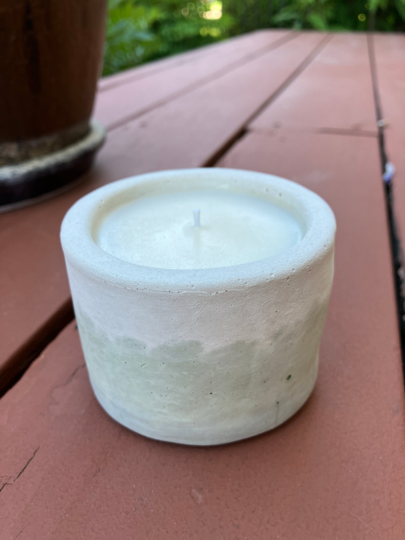 5 Ounce Tumbler Pot in White, Sage & Blue / Green - Fresh Cactus Flower & Jade Scented Natural Soy Candle