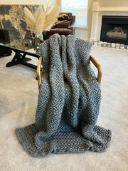 100% Peruvian Wool Hand Knitted Heirloom Blanket - Wool And The Gang Crazy Sexy Wool in Tweed Grey - 2000grams - W:50/52