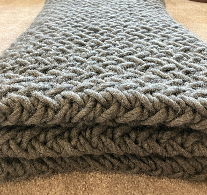 100% Peruvian Wool Hand Knitted Heirloom Blanket - Wool And The Gang Crazy Sexy Wool in Tweed Grey - 2000grams - W:50/52" X L:67/69"