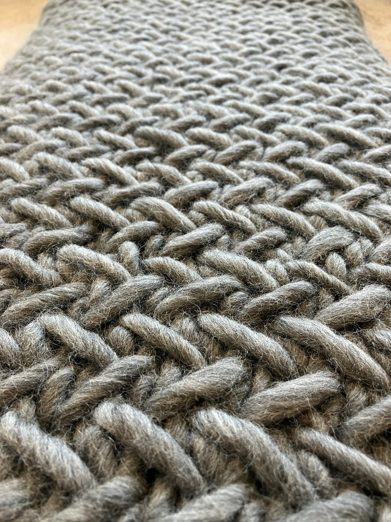 100% Peruvian Wool Hand Knitted Heirloom Blanket - Wool And The Gang Crazy Sexy Wool in Tweed Grey - 2000grams - W:50/52" X L:67/69"