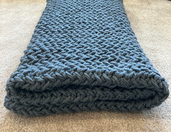 100% Merino Wool Hand Knitted Heirloom Blanket - Rowan BIG BIG Wool in Shadow Blue - 2200grams - W:46/48