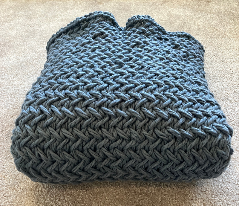 100% Merino Wool Hand Knitted Heirloom Blanket - Rowan BIG BIG Wool in Shadow Blue - 2200grams - W:46/48" X L:65/67"