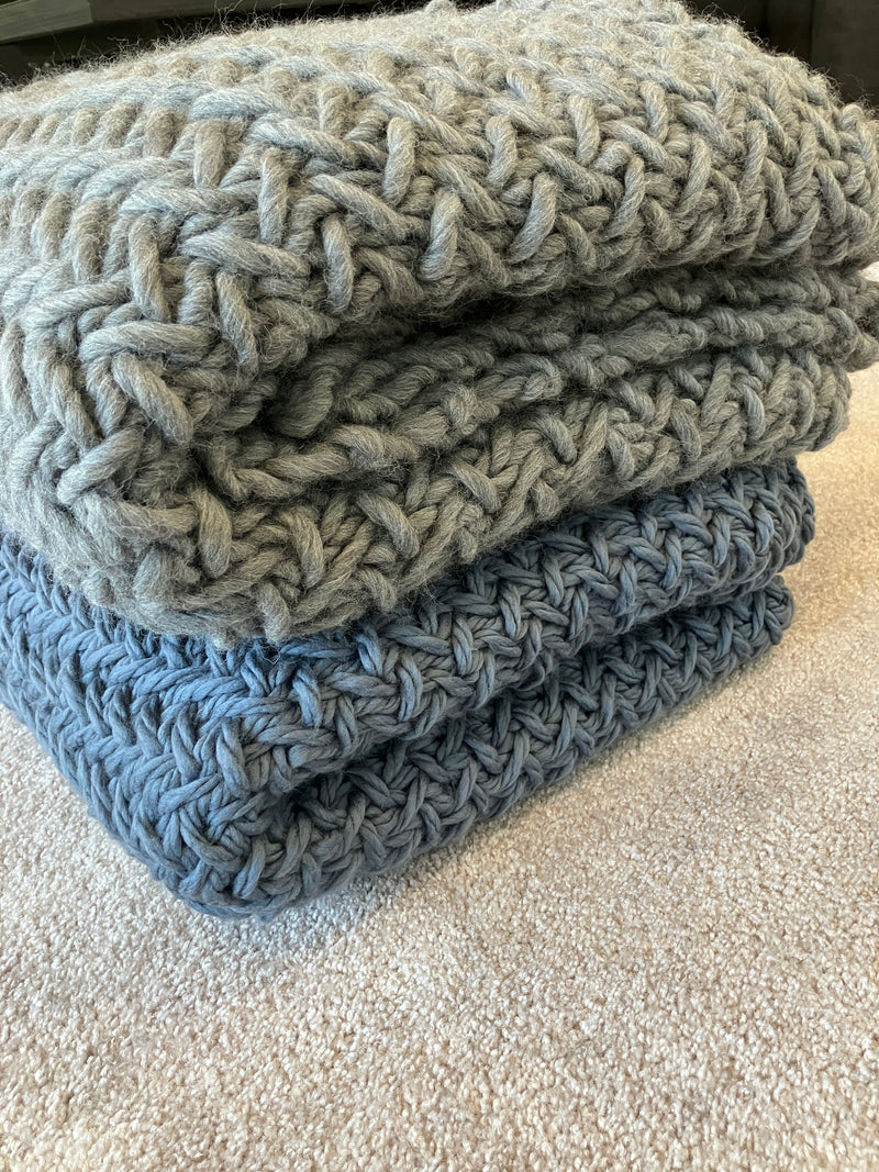 100% Peruvian Wool Hand Knitted Heirloom Blanket - Wool And The Gang Crazy Sexy Wool in Tweed Grey - 2000grams - W:50/52" X L:67/69"