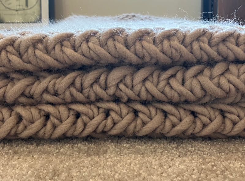 100% Peruvian Wool Hand Knitted Heirloom Blanket - Wool And The Gang Crazy Sexy Wool in Sandtrooper Beige - 2000grams - W:50/52" X L:73/75"