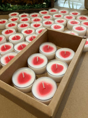6 Tea Light Valentine Heart Soy Candles - Rose Scented - Natural Soy Wax - Pure Cotton Wick - Valentine Gift