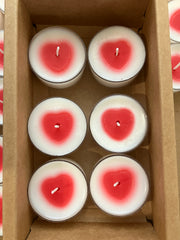 6 Tea Light Valentine Heart Soy Candles - Rose Scented - Natural Soy Wax - Pure Cotton Wick - Valentine Gift