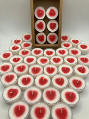 6 Tea Light Valentine Heart Soy Candles - Rose Scented - Natural Soy Wax - Pure Cotton Wick - Valentine Gift