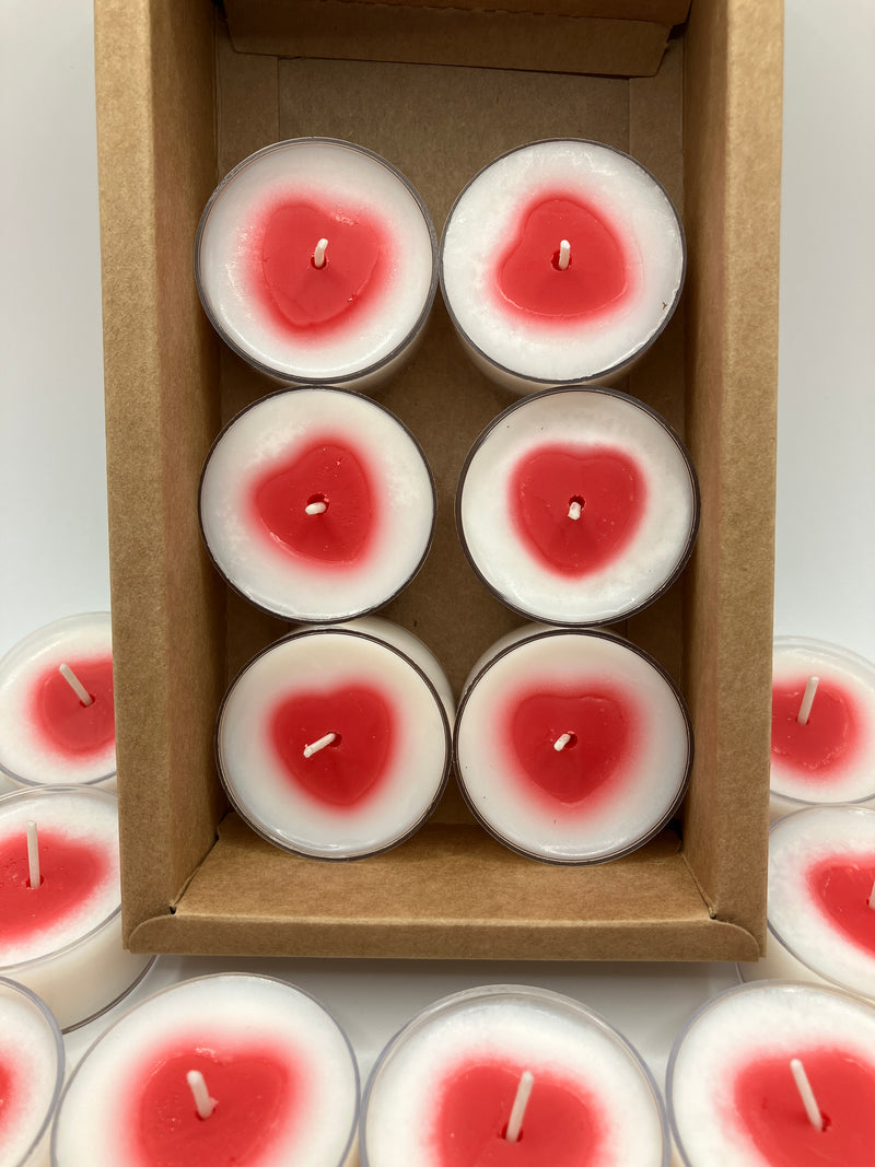 6 Tea Light Valentine Heart Soy Candles - Rose Scented - Natural Soy Wax - Pure Cotton Wick - Valentine Gift