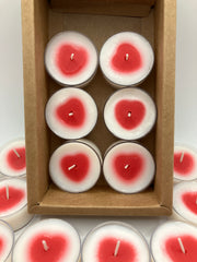 6 Tea Light Valentine Heart Soy Candles - Rose Scented - Natural Soy Wax - Pure Cotton Wick - Valentine Gift