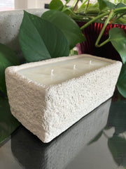 Moon Rock Beige Rustic Natural Clean Soy Wax Candle Scented Redwood & Moss - 15 fluid oz - Hand Made - 3 Pure Cotton Wicks