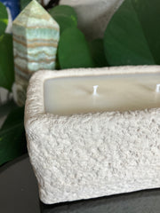 Moon Rock Beige Rustic Natural Clean Soy Wax Candle Scented Redwood & Moss - 15 fluid oz - Hand Made - 3 Pure Cotton Wicks
