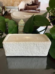 . Moon Rock White Rustic Natural Clean Soy Wax Candle - Scented Redwood & Moss - 15 fluid oz - Hand Made - 3 Pure Cotton Wicks