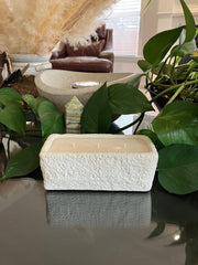 . Moon Rock White Rustic Natural Clean Soy Wax Candle - Scented Redwood & Moss - 15 fluid oz - Hand Made - 3 Pure Cotton Wicks
