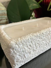 . Moon Rock White Rustic Natural Clean Soy Wax Candle - Scented Redwood & Moss - 15 fluid oz - Hand Made - 3 Pure Cotton Wicks