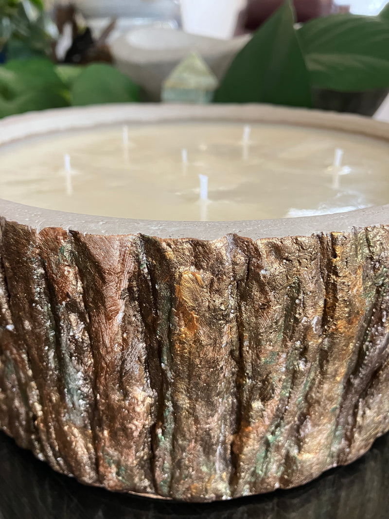 . Tree Bark - Tree Stump - Hand Painted Large Rustic Natural Clean Soy Wax Candle - Scented Redwood & Moss - 55 fluid oz - Hand Made - 5 Pure Cotton Wicks