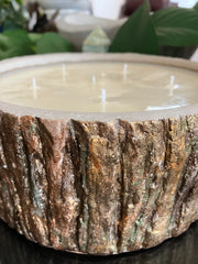 . Tree Bark - Tree Stump - Hand Painted Large Rustic Natural Clean Soy Wax Candle - Scented Redwood & Moss - 55 fluid oz - Hand Made - 5 Pure Cotton Wicks