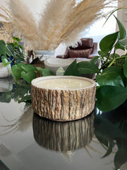 . Tree Bark - Tree Stump - Hand Painted Large Rustic Natural Clean Soy Wax Candle - Scented Redwood & Moss - 55 fluid oz - Hand Made - 5 Pure Cotton Wicks