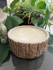 . Tree Bark - Tree Stump - Hand Painted Large Rustic Natural Clean Soy Wax Candle - Scented Redwood & Moss - 55 fluid oz - Hand Made - 5 Pure Cotton Wicks