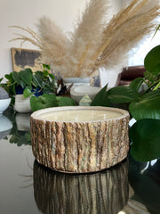 . Tree Bark - Tree Stump - Hand Painted Large Rustic Natural Clean Soy Wax Candle - Scented Redwood & Moss - 55 fluid oz - Hand Made - 5 Pure Cotton Wicks