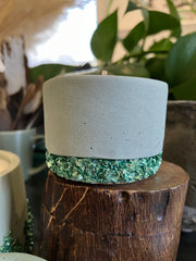 2 Large Unscented Tea Lights & 1 Rustic Jasmin Scented Candle - Set of 3 Natural Soy Candles - Sage Green Pot with Mint Green Glass