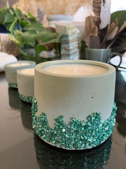 2 Large Unscented Tea Lights & 1 Rustic Jasmin Scented Candle - Set of 3 Natural Soy Candles - Sage Green Pot with Mint Green Glass