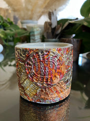 . 6 Ounce Fossil Pot in Multicolor Metallic Foil - Fresh Linen Scented - Handmade 100% Natural Soy Candle