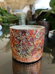 . 6 Ounce Fossil Pot in Multicolor Metallic Foil - Fresh Linen Scented - Handmade 100% Natural Soy Candle